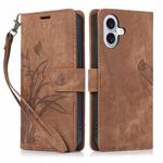 For iPhone 16 Orchid Butterfly Embossed Leather Phone Case(Brown)