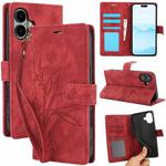 For iPhone 16 Plus Orchid Butterfly Embossed Leather Phone Case(Red)