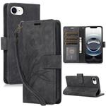 For iPhone 16e Orchid Butterfly Embossed Leather Phone Case(Black)