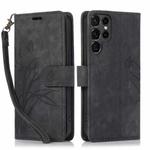 For Samsung Galaxy S23 Ultra 5G Orchid Butterfly Embossed Leather Phone Case(Black)