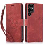 For Samsung Galaxy S23 Ultra 5G Orchid Butterfly Embossed Leather Phone Case(Red)