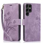 For Samsung Galaxy S21 Ultra 5G Orchid Butterfly Embossed Leather Phone Case(Purple)