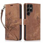 For Samsung Galaxy S21 Ultra 5G Orchid Butterfly Embossed Leather Phone Case(Brown)