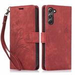 For Samsung Galaxy S23+ 5G Orchid Butterfly Embossed Leather Phone Case(Red)
