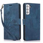For Samsung Galaxy S22+ 5G Orchid Butterfly Embossed Leather Phone Case(Blue)