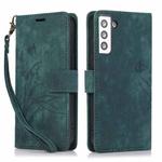 For Samsung Galaxy S22 5G Orchid Butterfly Embossed Leather Phone Case(Green)