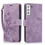 For Samsung Galaxy S21 FE 5G Orchid Butterfly Embossed Leather Phone Case(Purple)
