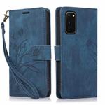 For Samsung Galaxy S20+ Orchid Butterfly Embossed Leather Phone Case(Blue)