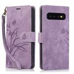 For Samsung Galaxy S10 Orchid Butterfly Embossed Leather Phone Case(Purple)