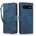 For Samsung Galaxy S10+ Orchid Butterfly Embossed Leather Phone Case(Blue)