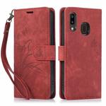 For Samsung Galaxy A20 / A30 Orchid Butterfly Embossed Leather Phone Case(Red)