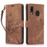 For Samsung Galaxy A20e / A10e Orchid Butterfly Embossed Leather Phone Case(Brown)