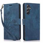For Samsung Galaxy A25 5G Global Orchid Butterfly Embossed Leather Phone Case(Blue)