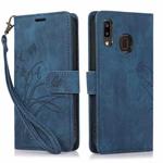 For Samsung Galaxy A40 Orchid Butterfly Embossed Leather Phone Case(Blue)
