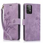 For Samsung Galaxy A52 4G/5G Orchid Butterfly Embossed Leather Phone Case(Purple)