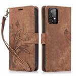 For Samsung Galaxy A73 Orchid Butterfly Embossed Leather Phone Case(Brown)