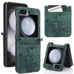 For Samsung Galaxy Z Flip5 Orchid Butterfly Embossed Leather Phone Case(Green)