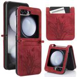 For Samsung Galaxy Z Flip5 Orchid Butterfly Embossed Leather Phone Case(Red)