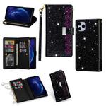 For iPhone 11 Pro Max Multi-card Slots Starry Sky Laser Carving Glitter Zipper Horizontal Flip Leather Case with Holder & Wallet & Lanyard(Black)