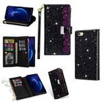 For iPhone 6 Plus / 6s Plus Multi-card Slots Starry Sky Laser Carving Glitter Zipper Horizontal Flip Leather Case with Holder & Wallet & Lanyard(Black)