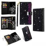 For Xiaomi Redmi 8A / 8A Dual / 8 Multi-card Slots Starry Sky Laser Carving Glitter Zipper Horizontal Flip Leather Case with Holder & Wallet & Lanyard(Black)
