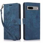 For Google Pixel 8 Orchid Butterfly Embossed Leather Phone Case(Blue)