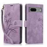 For Google Pixel 8 Orchid Butterfly Embossed Leather Phone Case(Purple)