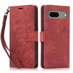 For Google Pixel 8a Orchid Butterfly Embossed Leather Phone Case(Red)