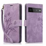 For Google Pixel 6 Pro Orchid Butterfly Embossed Leather Phone Case(Purple)