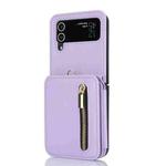 For Samsung Galaxy Z Flip4 Zipper Card Slots Folding RFID Phone Case with Long Lanyard(Light Purple)