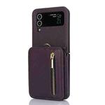 For Samsung Galaxy Z Flip4 Zipper Card Slots Folding RFID Phone Case with Long Lanyard(Dark Purple)