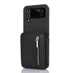 For Samsung Galaxy Z Flip3 Zipper Card Slots Folding RFID Phone Case with Long Lanyard(Black)