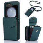 For Samsung Galaxy Z Flip5 Card Slots Folding RFID Phone Case with Long Lanyard(Green)