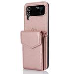 For Samsung Galaxy Z Flip4 Card Slots Folding RFID Phone Case with Long Lanyard(Rose Gold)