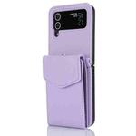 For Samsung Galaxy Z Flip4 Card Slots Folding RFID Phone Case with Long Lanyard(Light Purple)