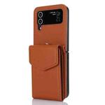 For Samsung Galaxy Z Flip4 Card Slots Folding RFID Phone Case with Long Lanyard(Brown)