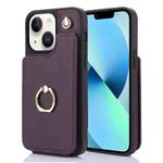 For iPhone 13 YM005 Skin Feel Card Bag Phone Case with Long Lanyard(Dark Purple)