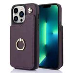 For iPhone 13 Pro YM005 Skin Feel Card Bag Phone Case with Long Lanyard(Dark Purple)