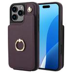 For iPhone 16 Pro YM005 Skin Feel Card Bag Phone Case with Long Lanyard(Dark Purple)