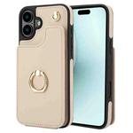 For iPhone 16 Plus YM005 Skin Feel Card Bag Phone Case with Long Lanyard(Apricot)