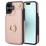 For iPhone 16 YM005 Skin Feel Card Bag Phone Case with Long Lanyard(Rose Gold)