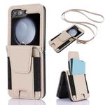 For Samsung Galaxy Z Flip5 Card Slots Folding Phone Case with Long Lanyard(Apricot)