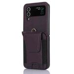 For Samsung Galaxy Z Flip4 Card Slots Folding Phone Case with Long Lanyard(Dark Purple)
