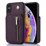 For iPhone X / XS YM006 Skin Feel Zipper Card Bag Phone Case with Dual Lanyard(Dark Purple)