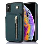 For iPhone X / XS YM006 Skin Feel Zipper Card Bag Phone Case with Dual Lanyard(Green)