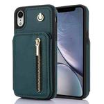 For iPhone XR YM006 Skin Feel Zipper Card Bag Phone Case with Dual Lanyard(Green)