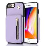 For iPhone 7 Plus / 8 Plus YM006 Skin Feel Zipper Card Bag Phone Case with Dual Lanyard(Light Purple)