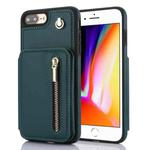 For iPhone 7 Plus / 8 Plus YM006 Skin Feel Zipper Card Bag Phone Case with Dual Lanyard(Green)