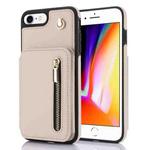 For iPhone SE 2020 / 2020 / 8 / 7 YM006 Skin Feel Zipper Card Bag Phone Case with Dual Lanyard(Apricot)