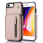 For iPhone SE 2020 / 2020 / 8 / 7 YM006 Skin Feel Zipper Card Bag Phone Case with Dual Lanyard(Rose Gold)